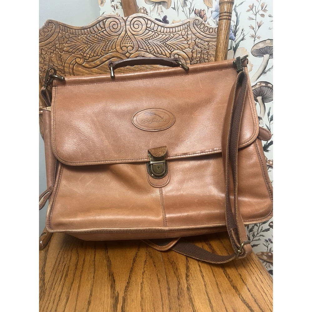 Bob Timberlake Leather Messenger Briefcase Laptop Bag Brown Crossbody Portfolio
